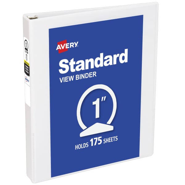 1" Standard View Binder, Round Rings, White